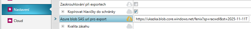 Azure blob v Nastavení