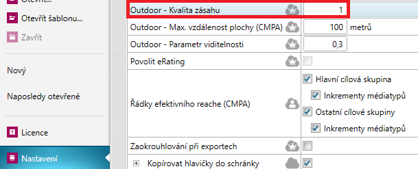 Nastavení - oudoor - kvalita zásahu