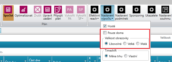Pouze doma a Velikost obrazovky
